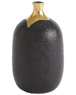 Dipped Golden Crackle/Black Cylinder Vase Home