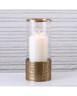 Plaid Etched Glass Hurricane Home -Global Views 3050555681 RLLD 3