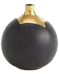 Dipped Golden Crackle/Black Sphere Vase Home
