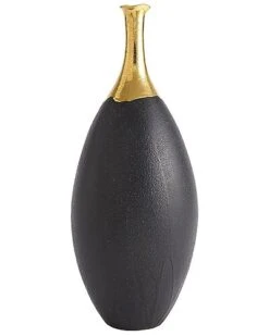 Dipped Golden Crackle/Black Slender Vase Home